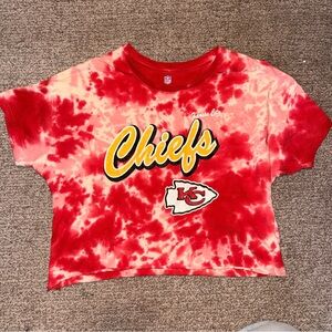 NFL Kansas City Chiefs Women’s Tie-Dye Crop Top T Shirt Red & White Large